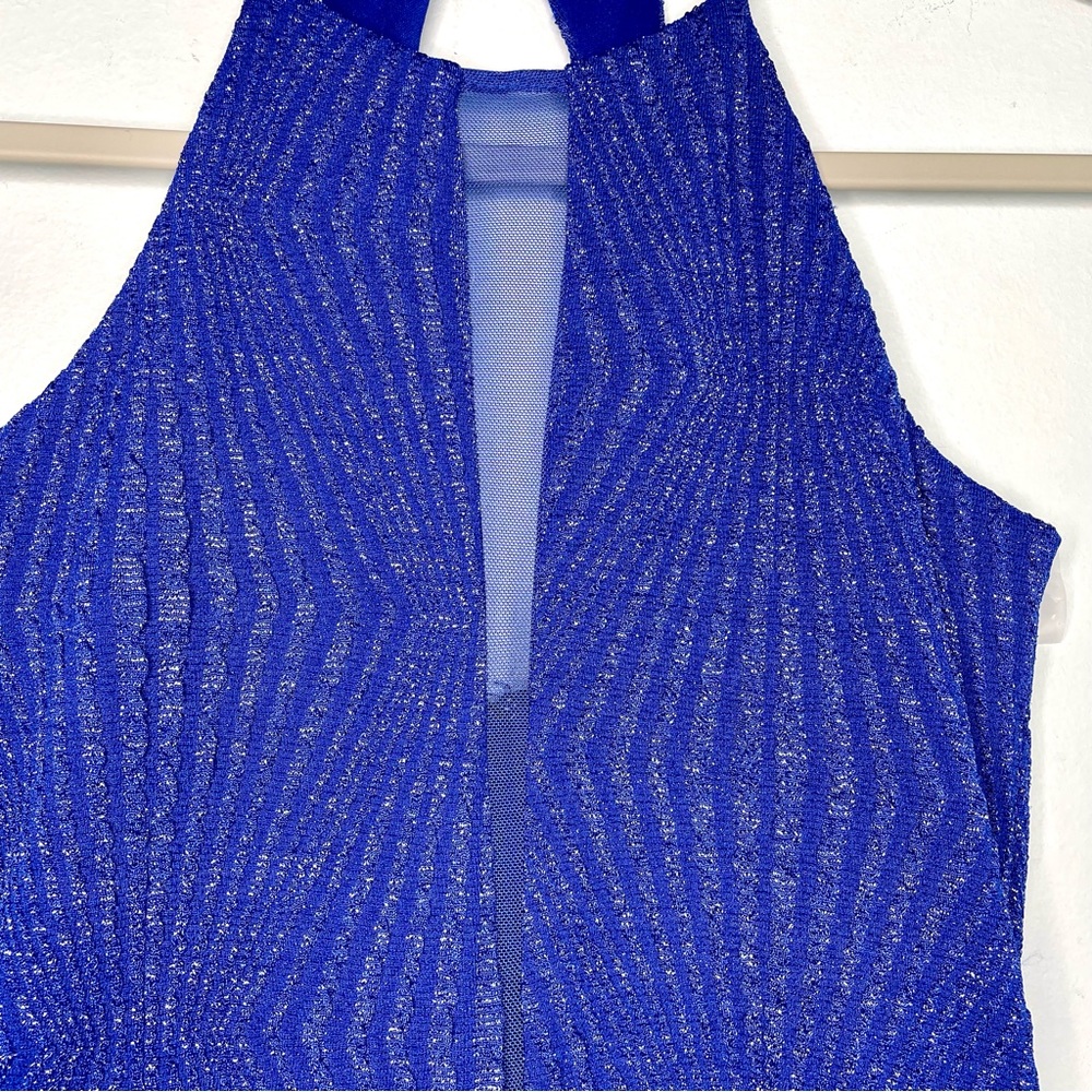 SOLD Charlotte Russe Electric Blue Cutout Halter Mini Dress XS Metallic - Picture 3 of 15